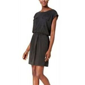 Bar III Black Cuffed Short Sleeve Shift Dress